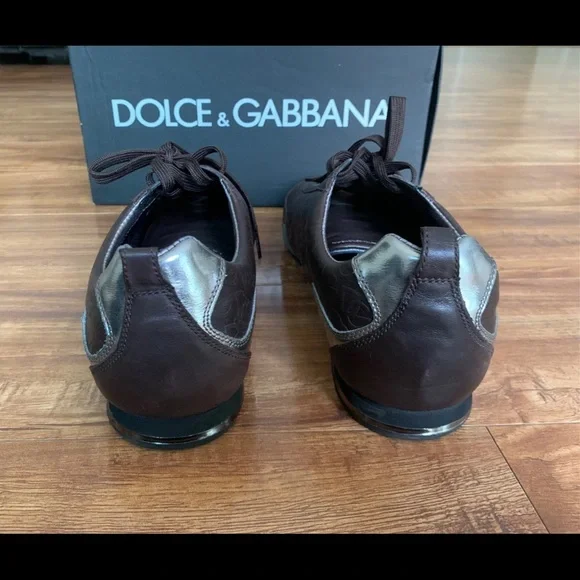 Authentic DOLCE & GABBANA Mens Sneakers Shoes Brown Silver DG Logo Sz 12EUR 46